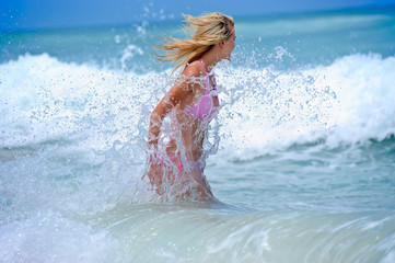 Swimming bikini girl