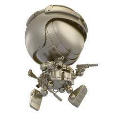 Golden soldier with guns and rifle that runs