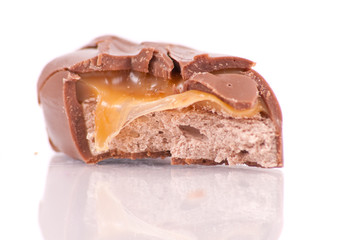 Details of the Inside of a Chocolate Nougat and Caramel Snack