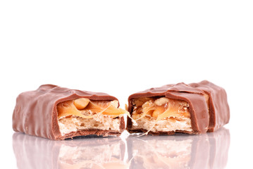Chewy Nougat with Peanuts and Caramel Chocolate Bar Halves