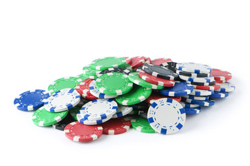 Stack of various casino chips - gambling concept