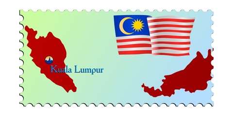 Kuala Lumpur - capital of Malaysia. Vector stamp