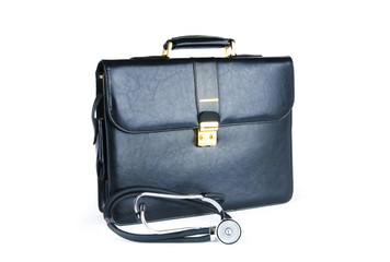 Case and stethoscope isolated on the white