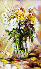 Obraz na płótnie Canvas Wazon z kwiatami sporządzonych przez olej na płótnie