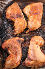 Burnt chicken on tray