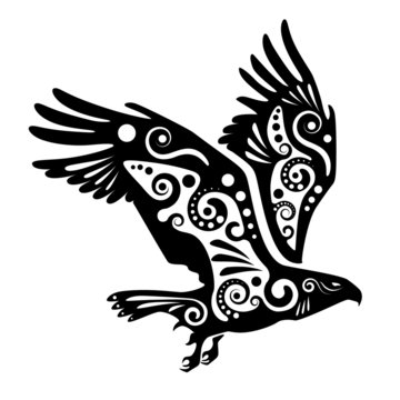 eagle, drawn in ethnic decorative style.