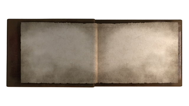 Flipping pages in vintage book with leather cover isolated