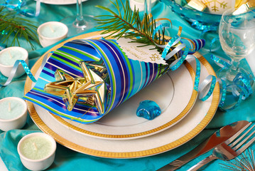 christmas table decoration in turquoise  colors