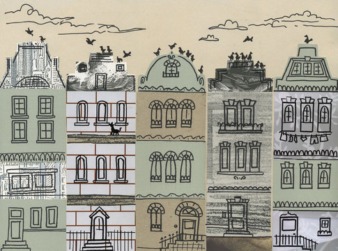 Edifici urbani: collage in grigio