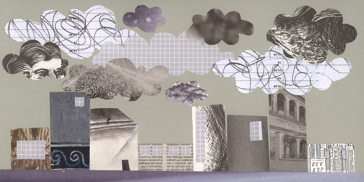Collage in grigio: citt&agrave; inquinata