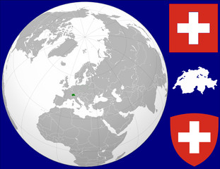Switzerland globe map locator world flag coat