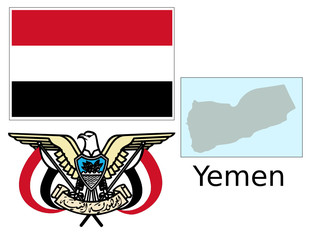 Yemen flag coat national emblem map