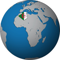 algeria flag on globe map