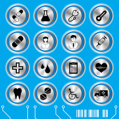 Blue medical icons set