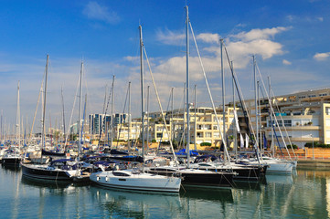 Fototapeta premium Yachts at Hezlia seashore. Israel.