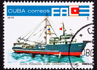 Cuban Postage Stamp Ocean Tuna Boat From Fishing Fleet
