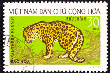 Vietnamese Postage Stamp Leopard Panthera Pardus, Tree Branch
