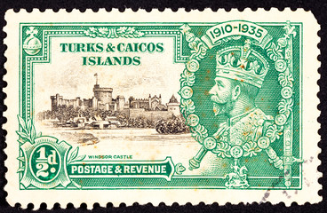 Canceled Turks Caicos Postage Stamp King George V Windsor Castle