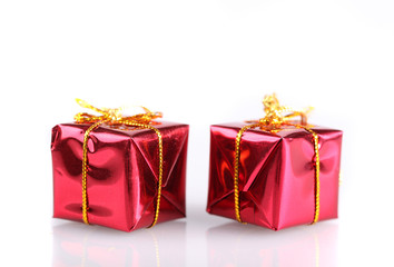 Two small red present boxes