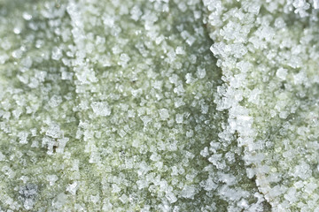 Ice crystals: an image of ice texture on the leaf