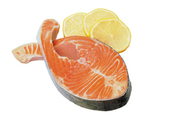 Raw salmon steak in the form of fish