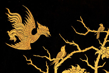 bird in traditional thai style art painting