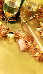 Golden theme with glasses of champagne