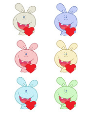 Rabbit Laughing And Holding A Red Heart Collection