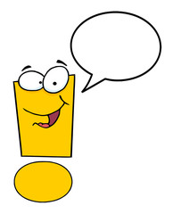 Exclamation Mark Cartoon Character With Speech Bubble