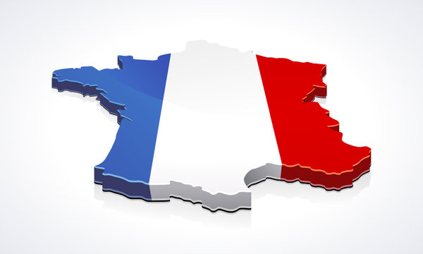 Carte de la France 3D drapeau sur fond (reflet)