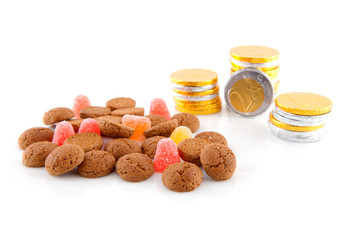 Typical dutch sweets for Sinterklaas over white background