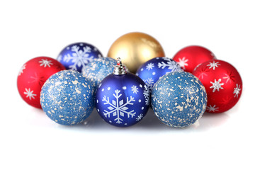 Christmas arrangement with group of  baubles on isolated