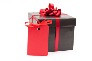 Black gift box with red price tag