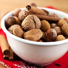 Nuts and spices for christmas cake