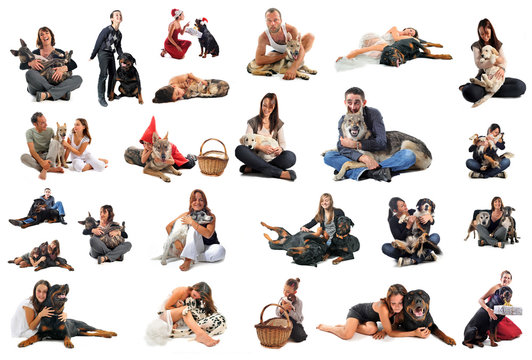 groupe de chiens et leurs maitres