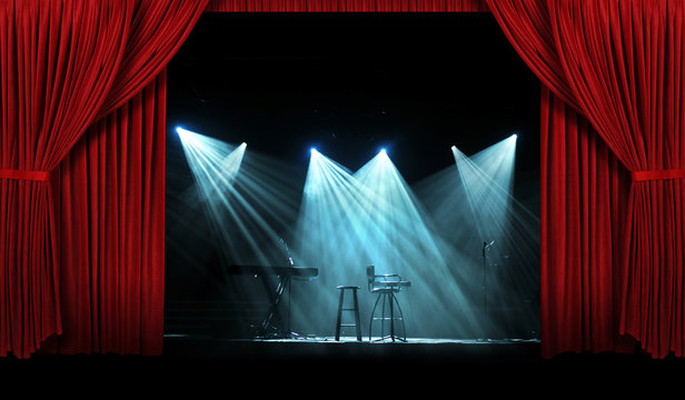 Concert with Stage with  Red Curtains