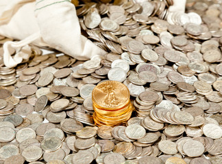 Bag of silver and gold coins