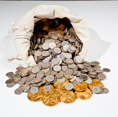 Bag of silver and gold coins