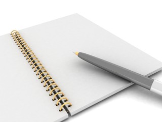 Notebook and pen on a white background