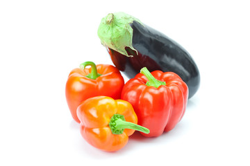 red pepper and eggplant isolated on white