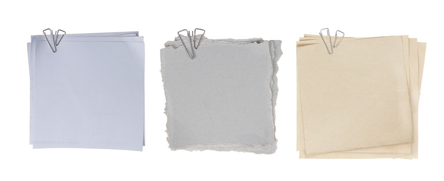 three different types of paper attached with paper clip
