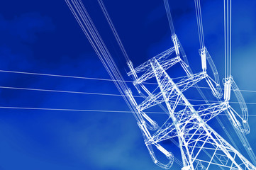 Fototapeta na wymiar Pylon i linii wysokiego napięcia