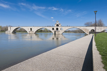 Avignon bridge and Rhone river, France