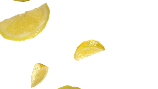 Falling lemons on the white background. Luma included.