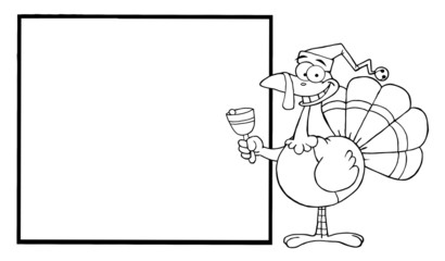 Outline Turkey  Ringing A Bell And Presenting A Blank Sign