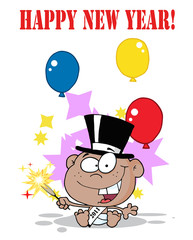 Greeting With African American Baby With Sparkler And Balloons