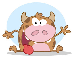 Happy Calf Cartoon Character Waving A Greeting