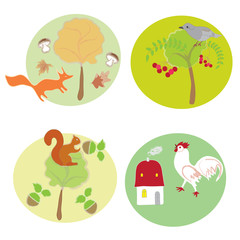 Icons with animals - fox, squirrel,bird, cock
