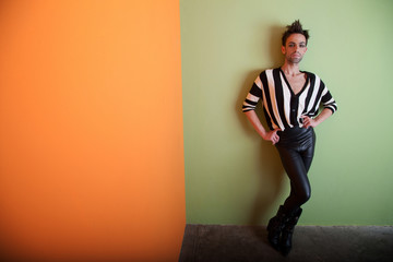 Sexy gay man wears black and white