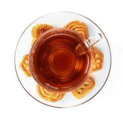 Cup of hot tea with cookies